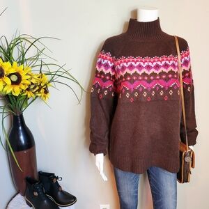 Lou & Grey Brown and Pink Patterned Turtleneck Sweater